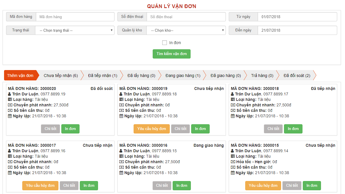 Hệ thống quản lý Vận đơn